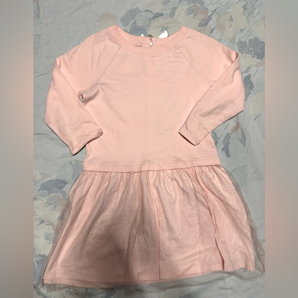 Girls size 7 pink sweater dress with tulle sparkle bottom overlay